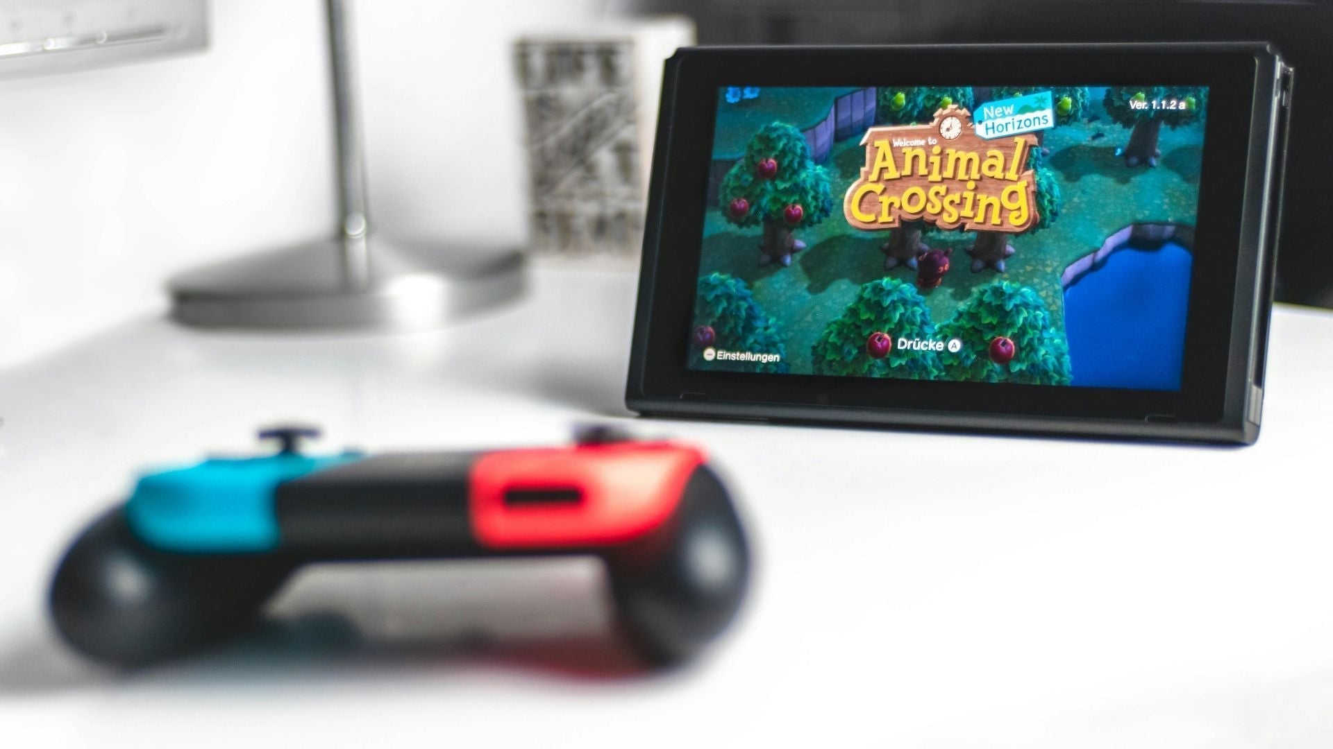 Switch console with the Animal Crossing game displayed
